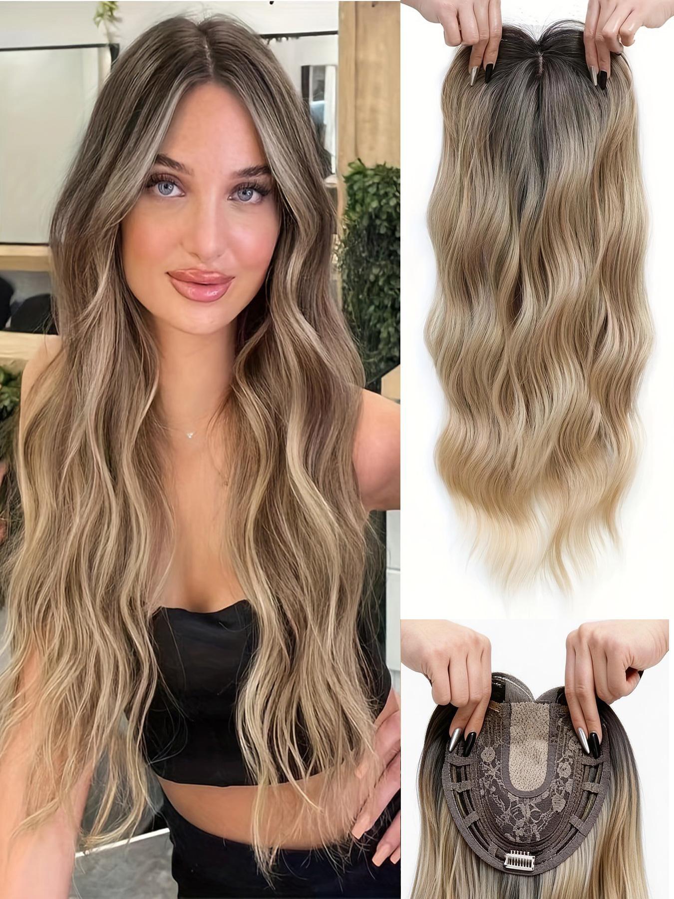 🔥 No More Bad Hair Days! 22" Dark Brown Wavy Clip-In Hair Topper, Invisible Lace Base, Premium Synthetic Hair, Seamless Blend for Thinning Hair & Instant Glam!