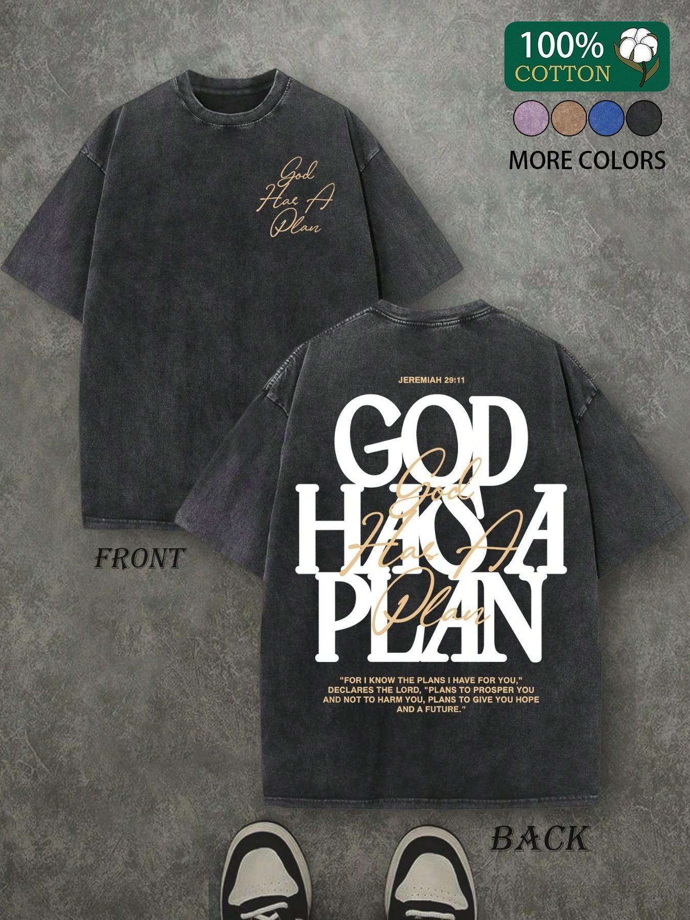 Unisex Vintage Washed Religious Quote Short Sleeve T-Shirt, 100% Cotton, Dual Layer Graphic Letter Print, Casual Streetwear