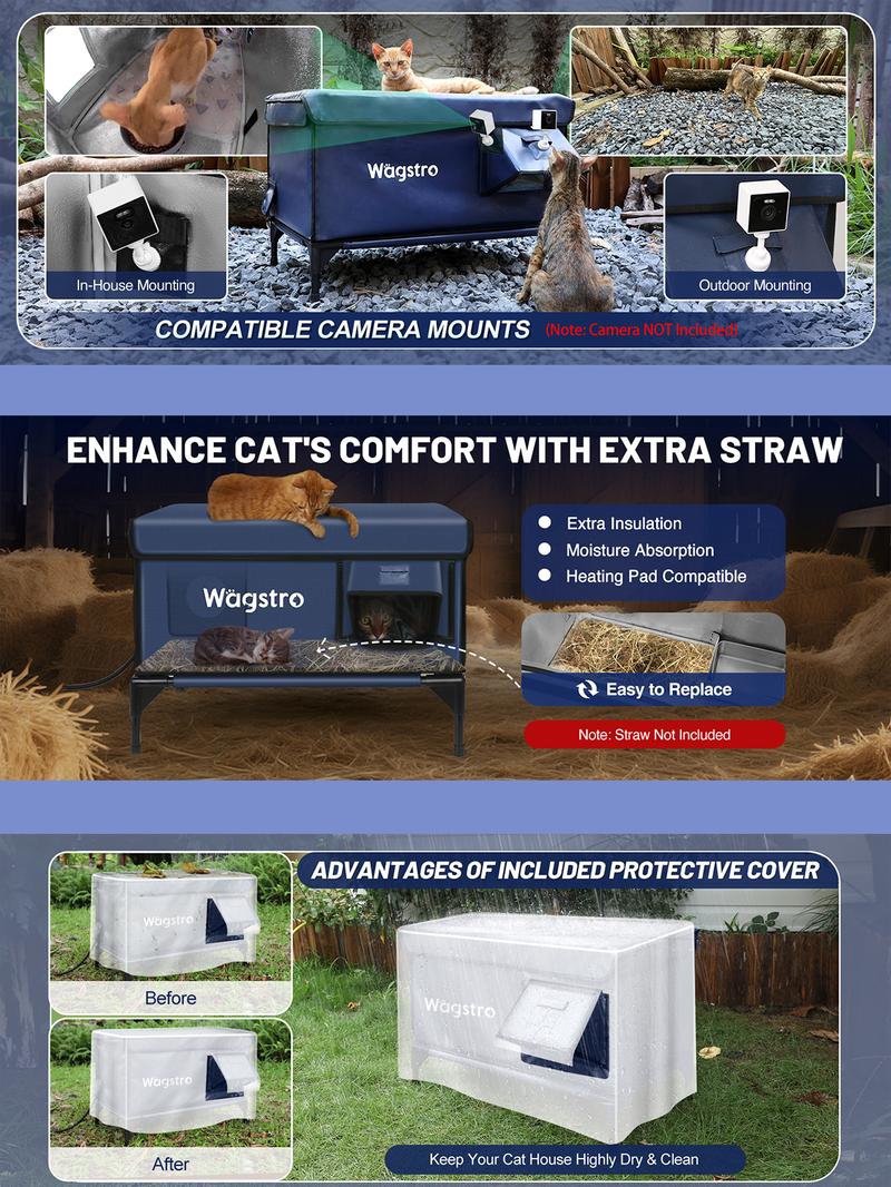 Clawsable Premium Heated Cat House for Outside in Winter, Elevated, 100% Waterproof, Safe Escape Door, Insulated Outdoor Feral Cat Shelter w/Heater for Stray Kitty