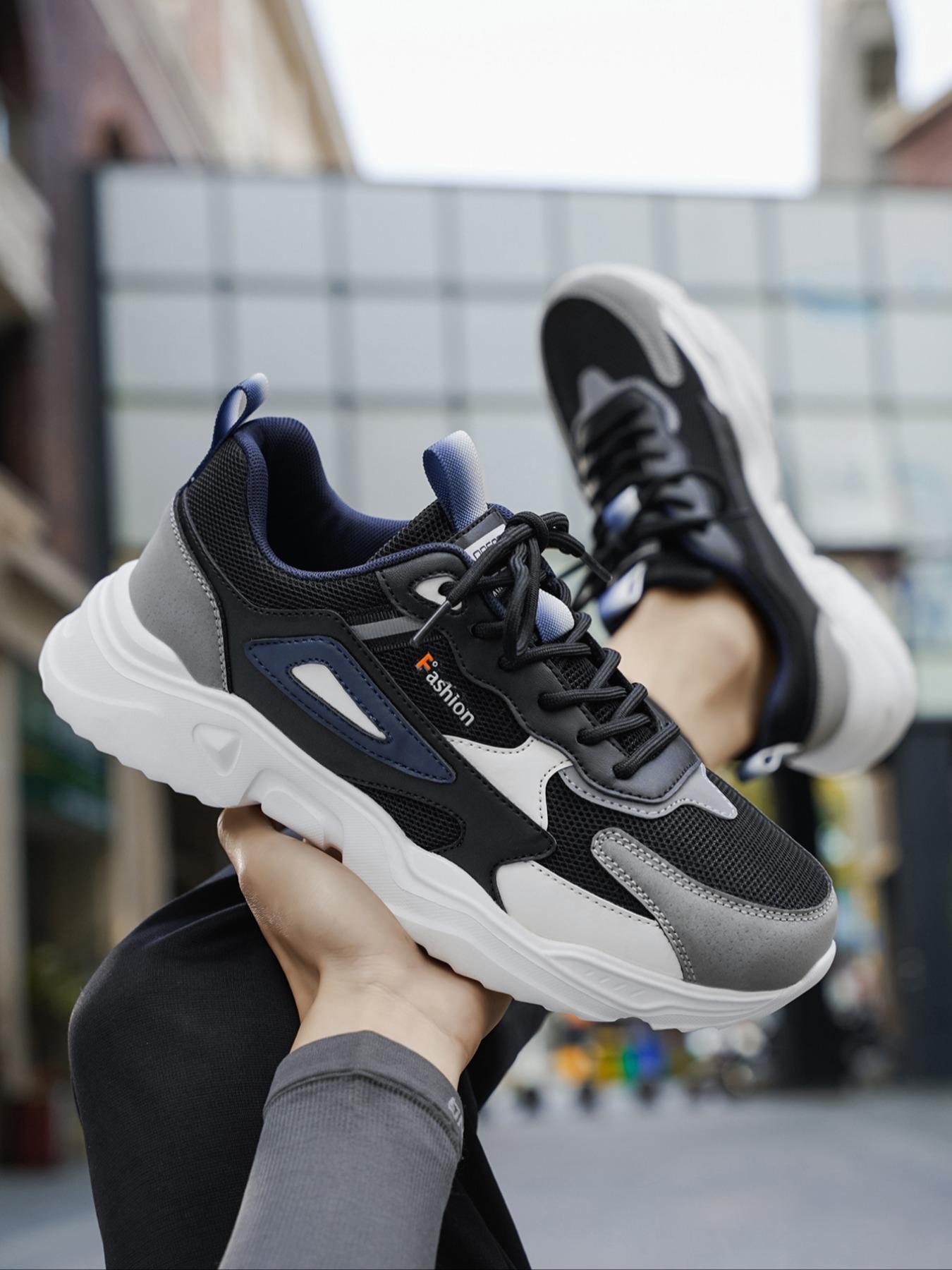 Men's Fashionable Patchwork Lace Up Low Top Sneakers, Casual Comfortable Sports Running Shoes, Trendy All-match Sneakers for Daily Wear