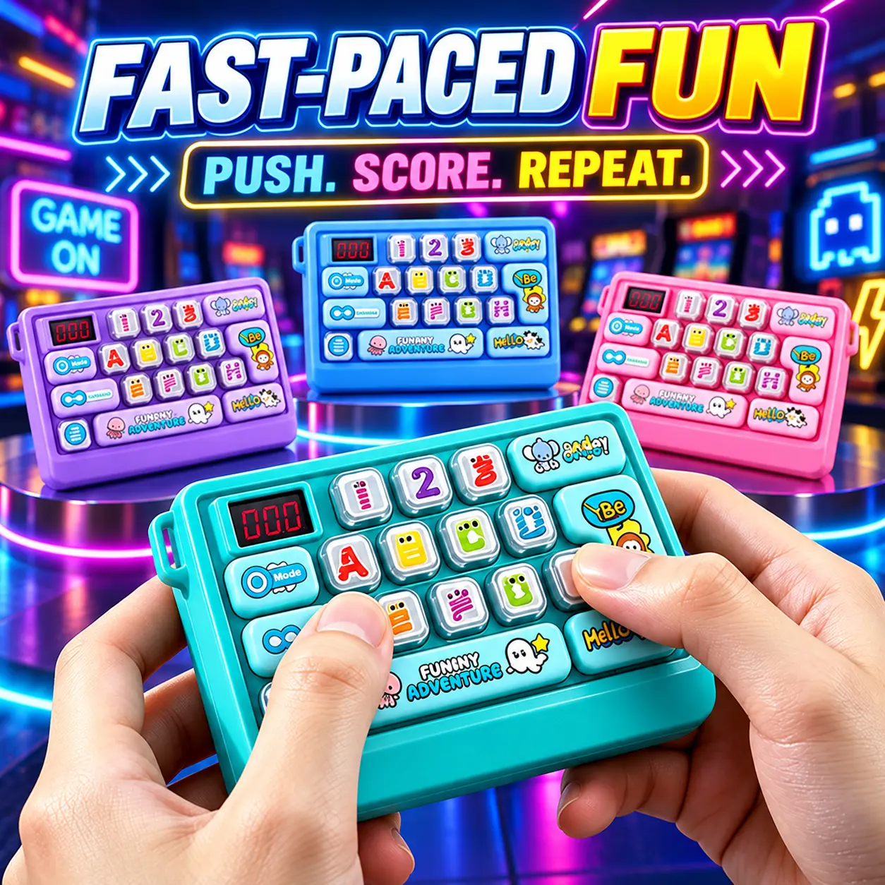 Handheld Electronic Push Button Reaction Game with Digital Score Display, Fast-Paced Reflex & Memory Challenge Game, Portable Fidget Game for Travel, Parties, Family Game Nights, Desk Breaks & Everyday Fun