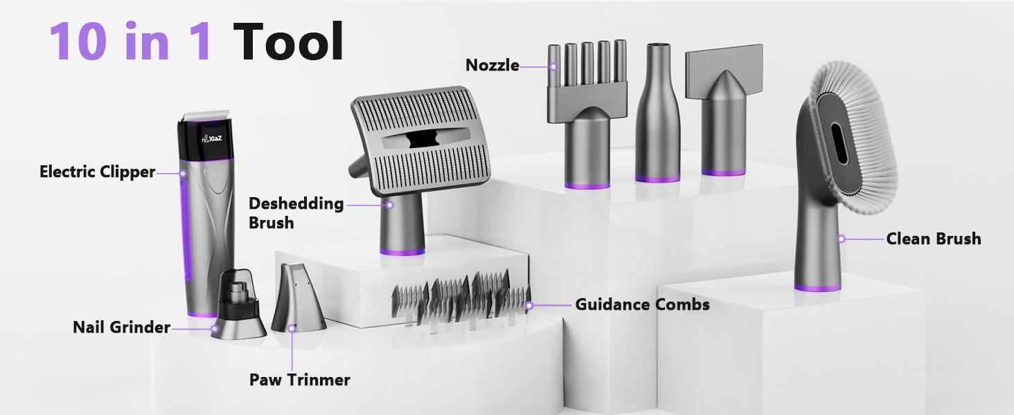 Dog Grooming Kit with Pet Grooming Vacuum, Pet Hair Dryer, Dog Clipper, Cat Nail Grinder Paw Trimmer, 15 Kpa Dog Bathing Kit for Long/Short Hair Pets