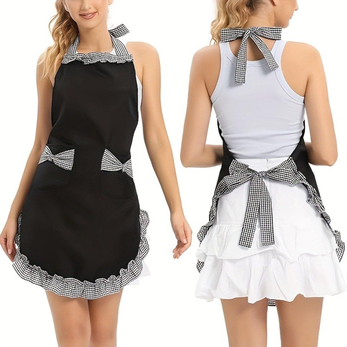 Cute Retro Apron for Women with Pockets, Vintage Kitchen Cooking Baking Gardening Apron, Adjustable with Waist Ties, Gift for Mom Wife Sister Grandma Home Essentials