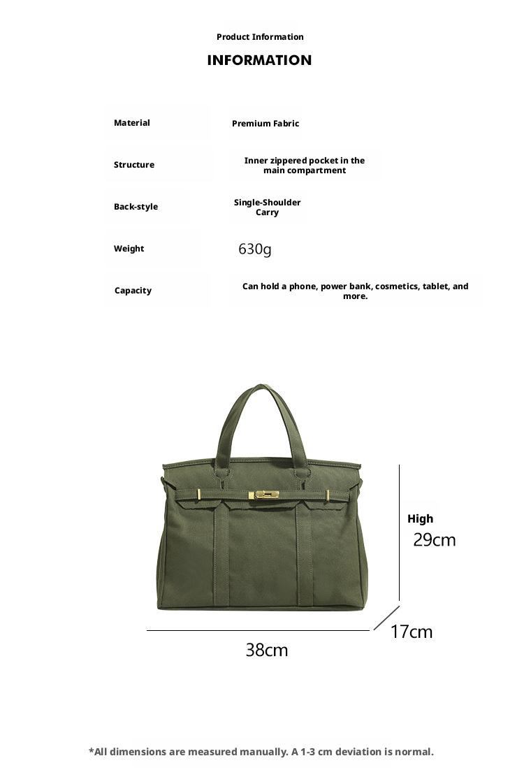40L large capacity canvas bag with high-end and niche design, contrasting color handbag, versatile bag for vacation, travel, commuting, and more
