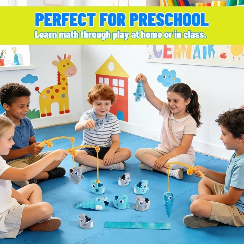 Retractable Shark Fishing Game for Kids Preschool Math Games for 3 Year Old Tabletop Fishing Game with 1 Rods and 8 Surprise Fish Interactive Family Game Preschool Learning Toys