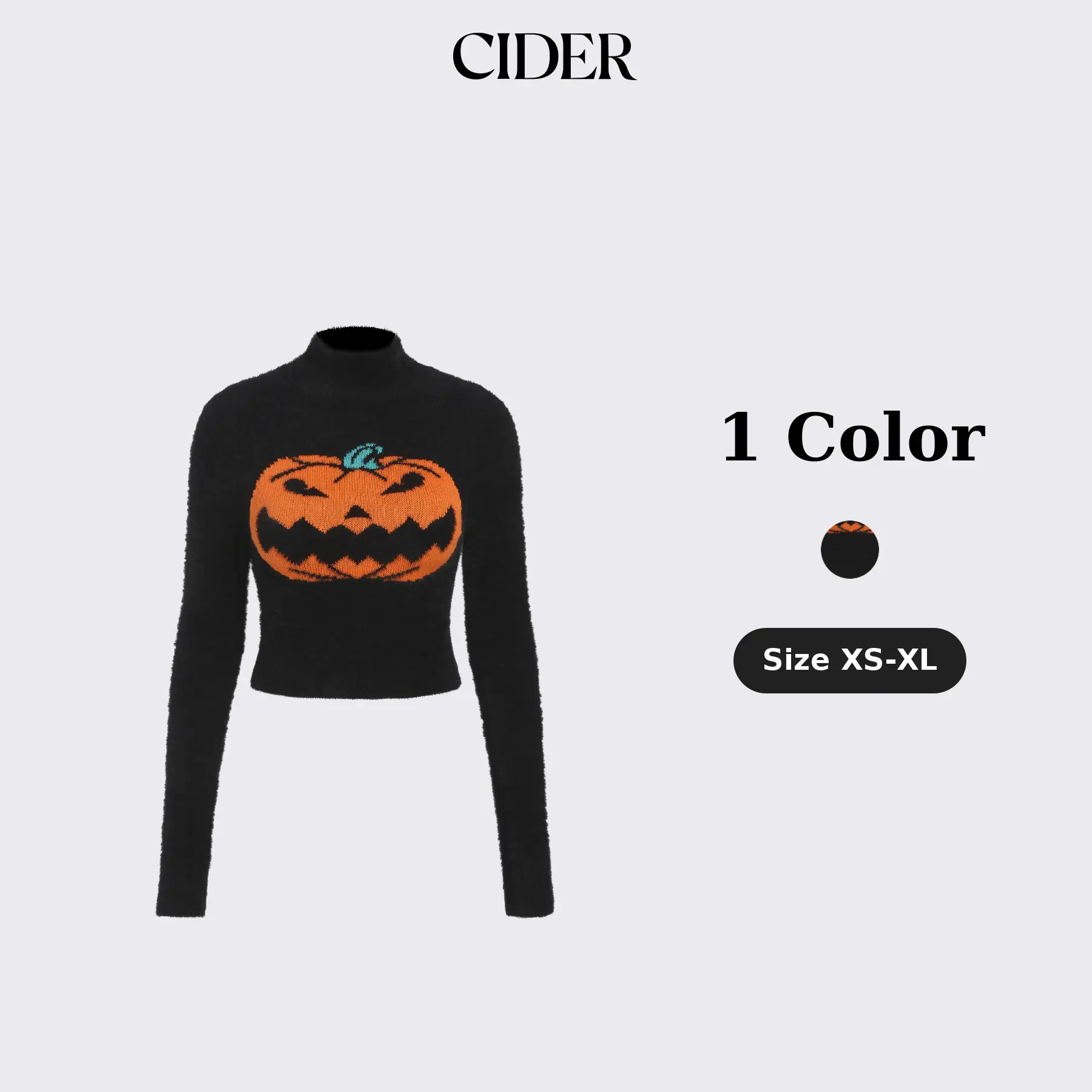 Cider Lantern Pattern Knitted Long Sleeve Crop Top, Womenswear Halloween