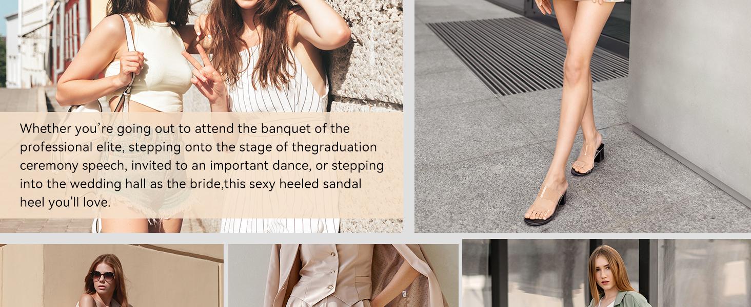 MUSSHOE Clear Strap Heels Women’s Open Toe Chunky Low Block Pumps