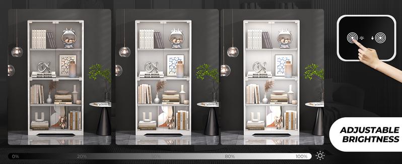 MIIFUNY Display Cabinet with Glass Doors, Storage Cabinet with 3 Color Light, 4-Tier Curio Cabinet Bookcase for Collectibles, Toys, Books, for Playroom, Bedroom, Study Room, White