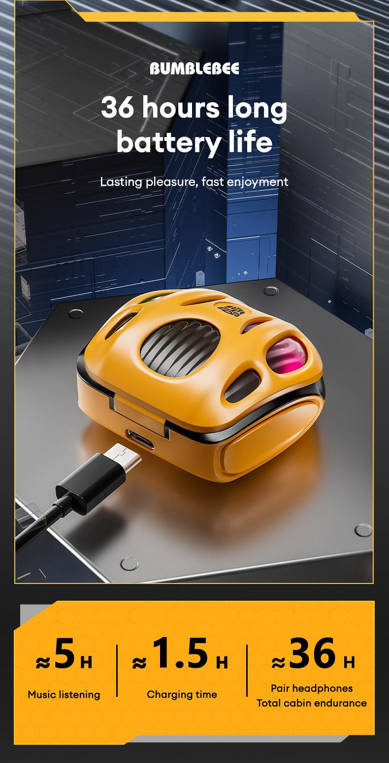 Transformers T35 Wireless Bluetooth Headphones Newly Bluetooth 5.4 Headphones RGB Color Atmosphere Light 360°Stereo Surround Sound Up to 36 Hours Battery Life