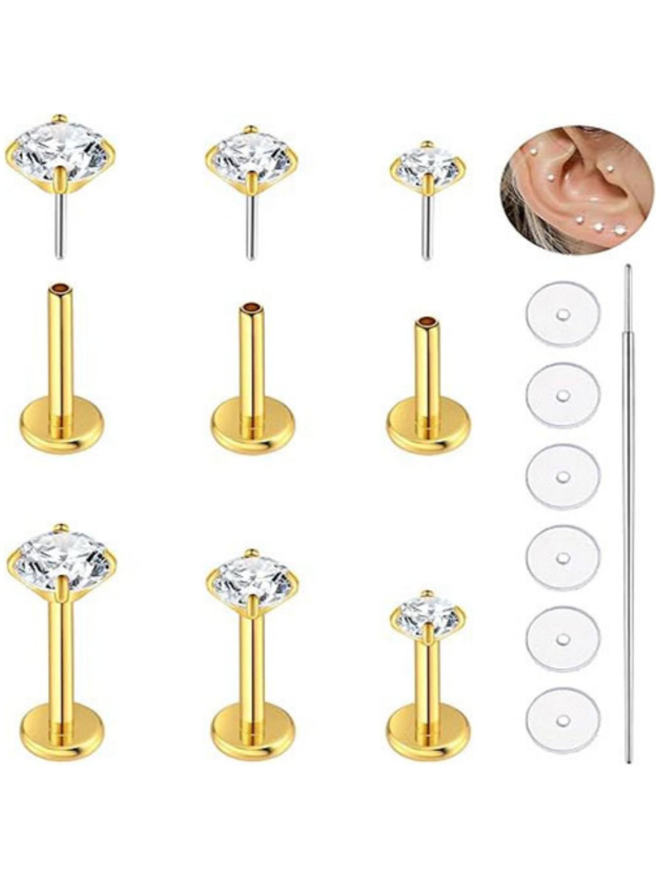 6pcs Flat Bottom Earrings, Ear Screen, Ear Ring, Earlobe, Fashion Simple Human Piercing Jewelry, Trendy Accessories for Daily Wear