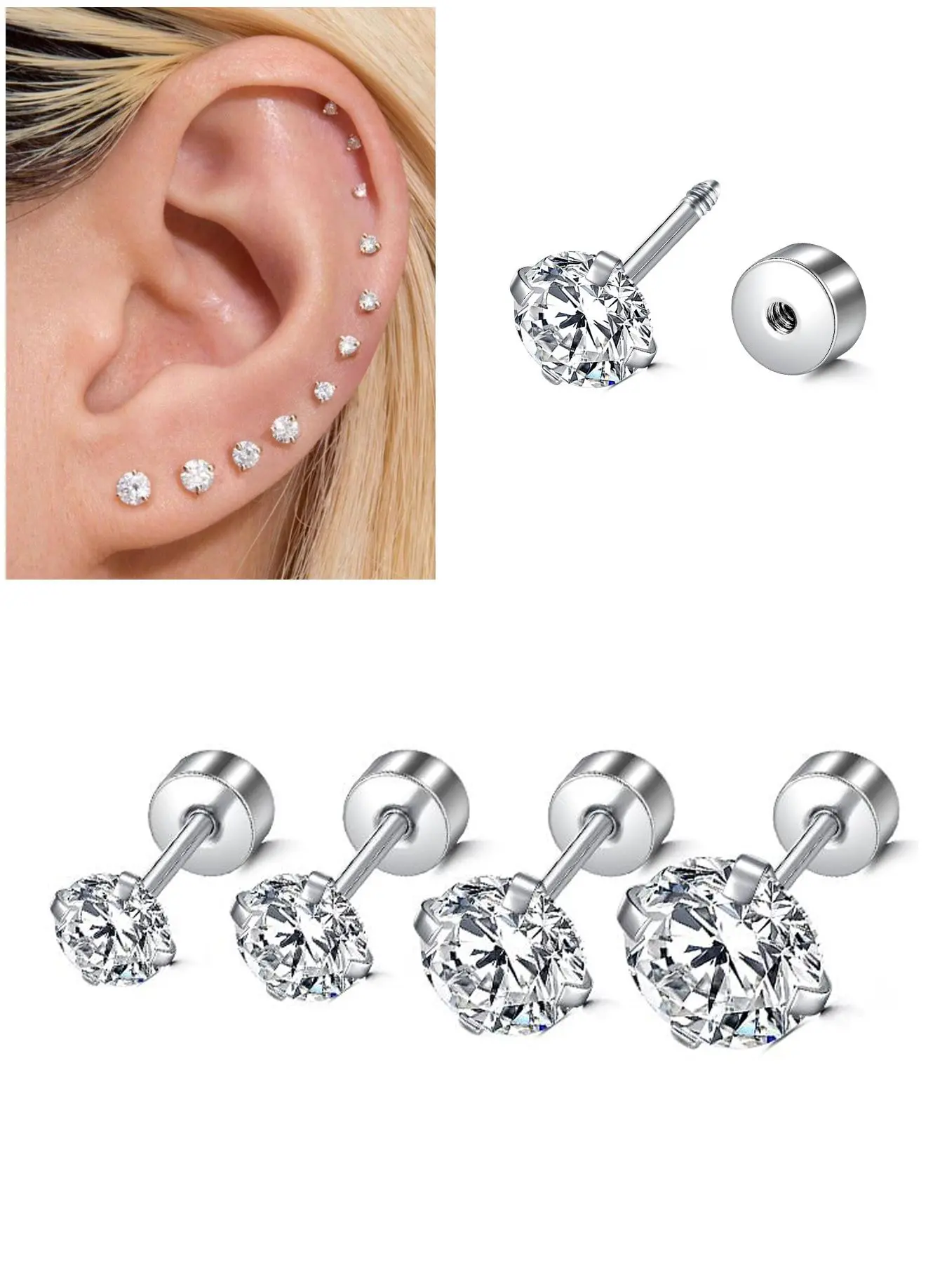 Stainless Steel Helix & Tragus Earring Stacking Set, Mixed Color Ear Studs, Cartilage Piercing Jewelry, Fashion Accessories for Women & Men, Fine Studs, Fashionable Earrings, Earrings Set