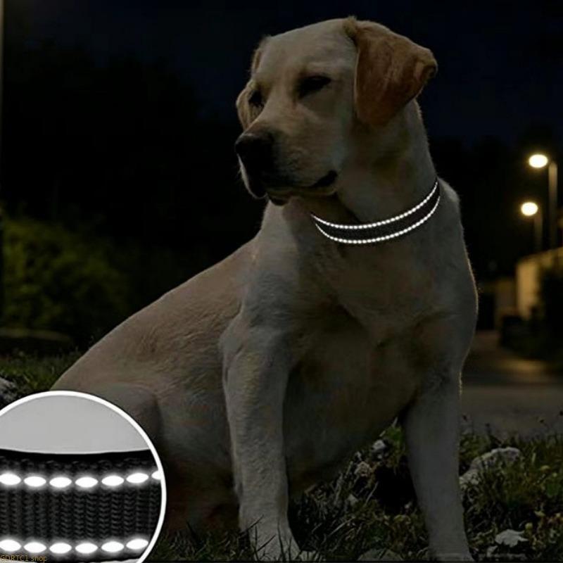 2PCS Woven Fabric Reflective Dog Collar with High Vis Strips, Adjustable Small/Medium Pet Neck Collar for Night Safety Walking Supplies, Easy Cleaning, Classic