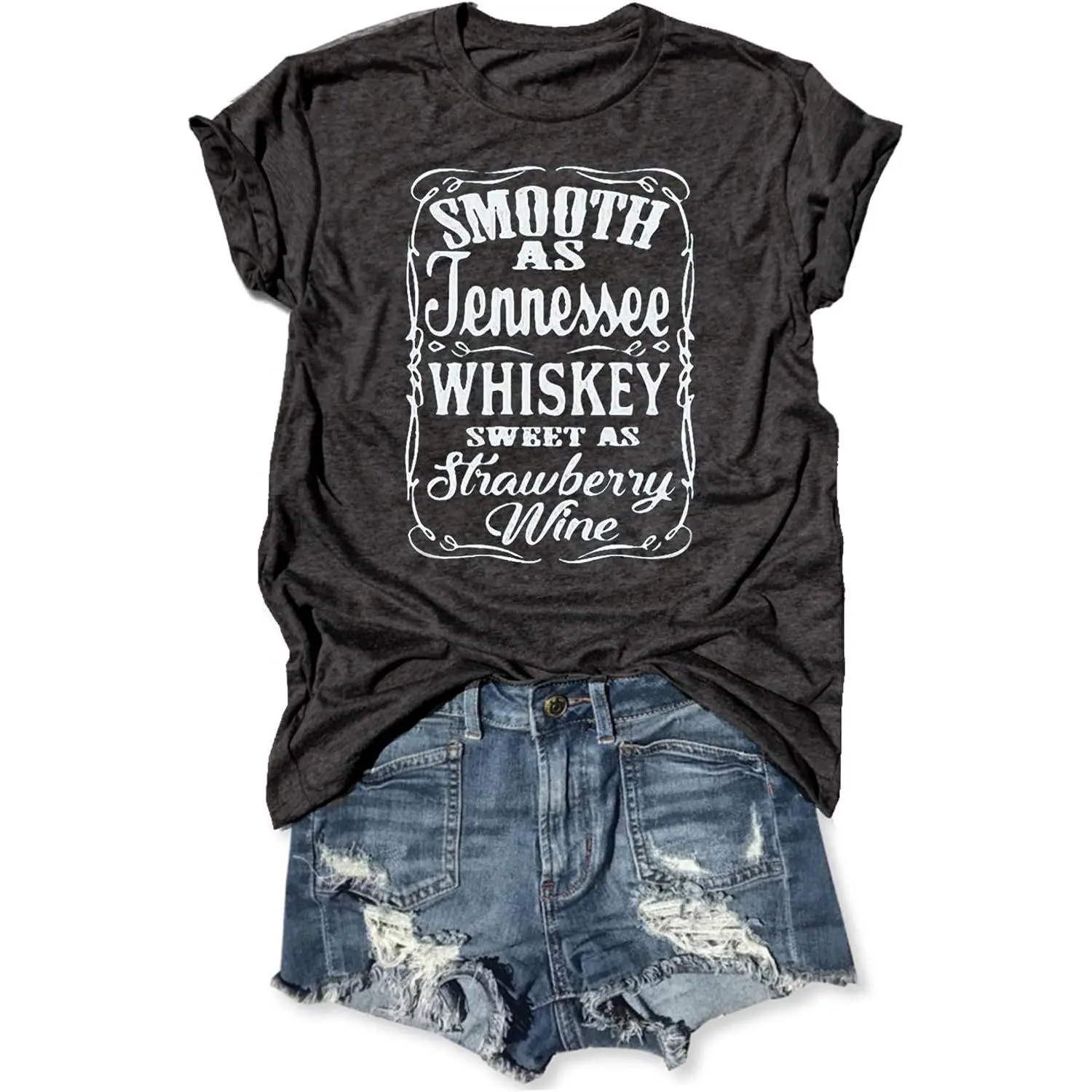 Women's Soft "Smooth As Tennessee Whiskey" Musical Graphic Tee - Heavyweight Cotton, Clean Finish, Front Print, Country Music Quote, Crewneck, Shortsleeve Garment, Retro Drape, Trendy Streetwear Gift