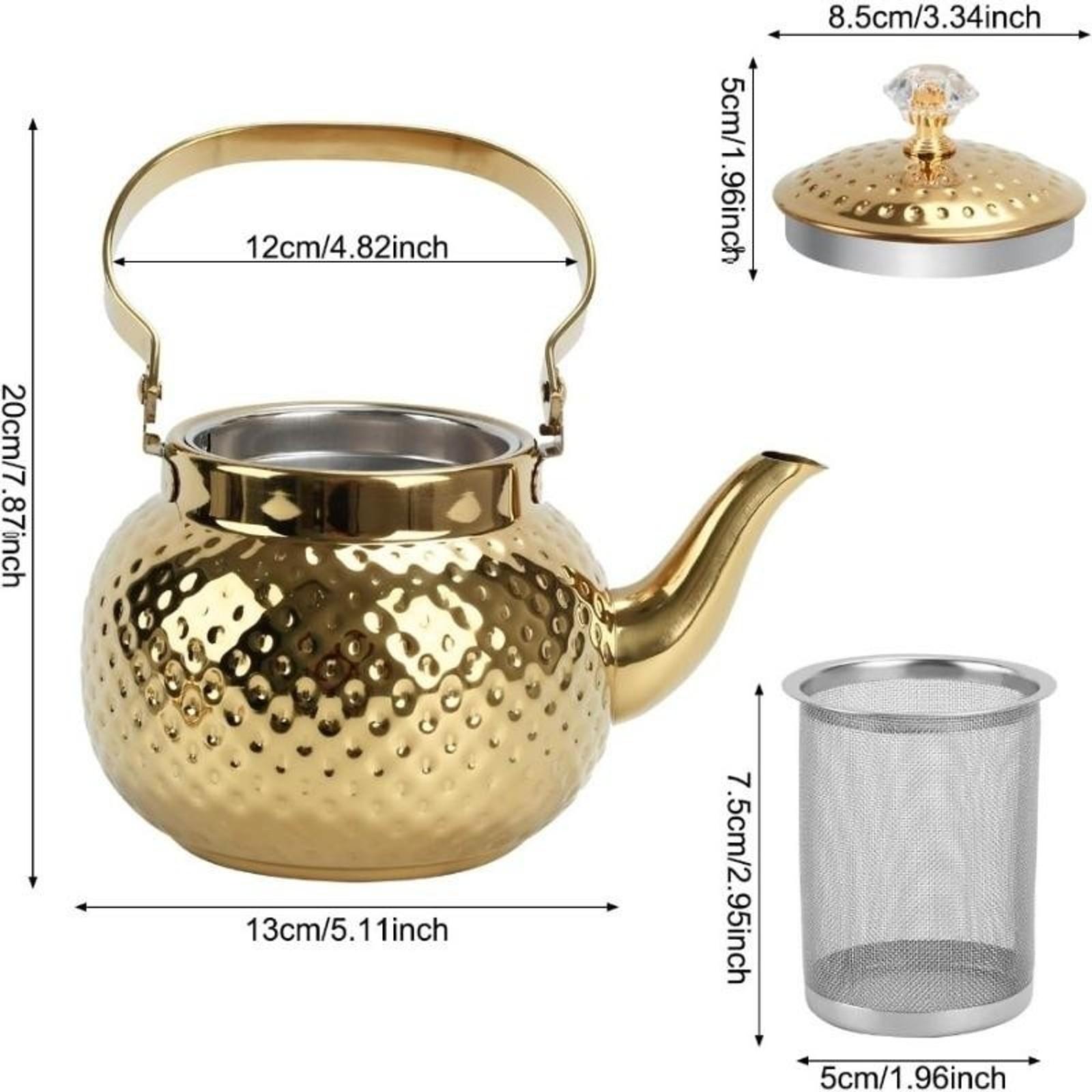 A Middle Eastern hammered design stainless steel teapot - heavy-duty 201 stainless steel with a filter, suitable for use on induction cooktops/gas stoves, oven-safe for both home and restaurant use Teapot With Strainer
