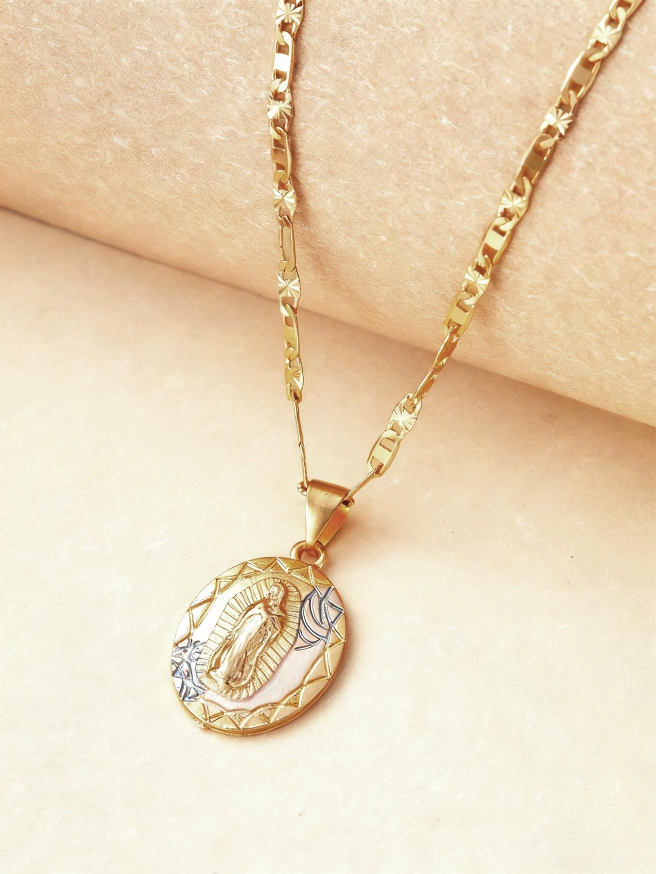 Vintage Three-Color Virgin Mary Pendant Cross Charm Necklace, Unisex Casual Creative Jewelry, Zinc Alloy Chain, Perfect for Daily Commute Parties Gifts