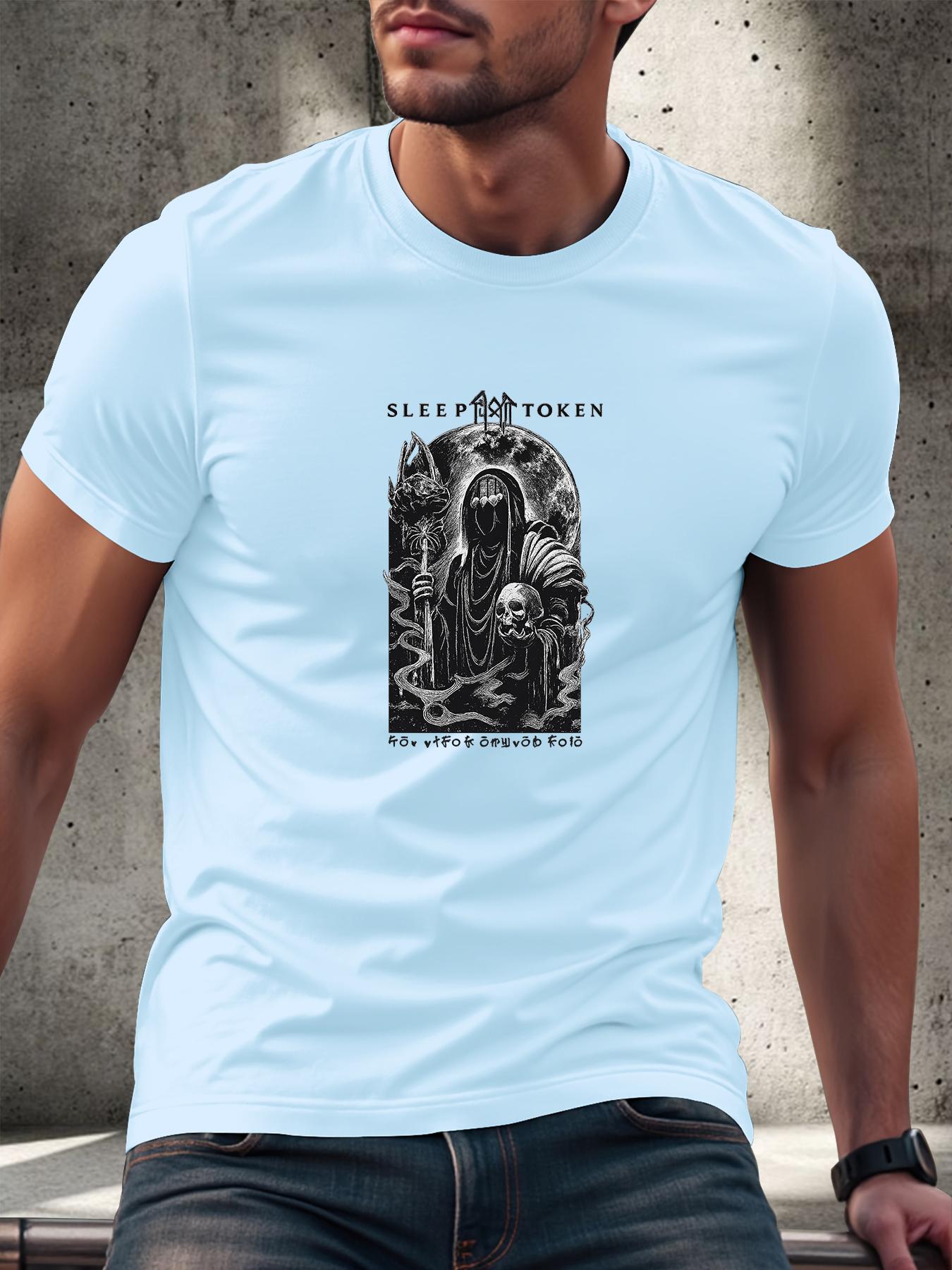 Men's pure cotton casual short-sleeved T-shirt, spring and summer style short-sleeved solid-color printed casual sports T-shirt, all-cotton home and outdoor comfortable and breathable round-neck T-shirt, suitable as a gift for men