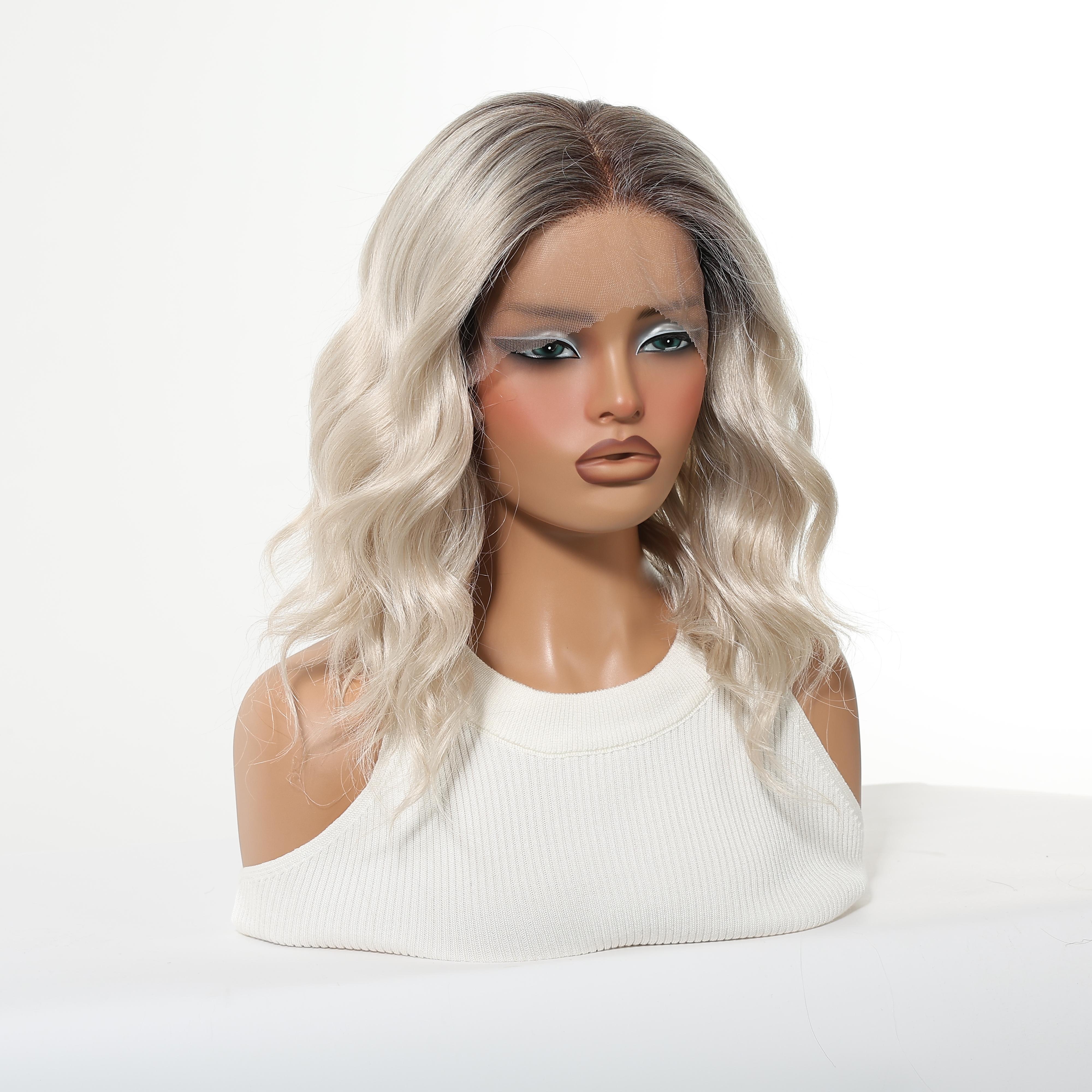 Topshe 13*6 No Glue Lace Front Wig, Dark Root Gradual Blonde Curl Short Hair, Natural Hairline, Heat Resistant, Comfortable, Easy to Wear