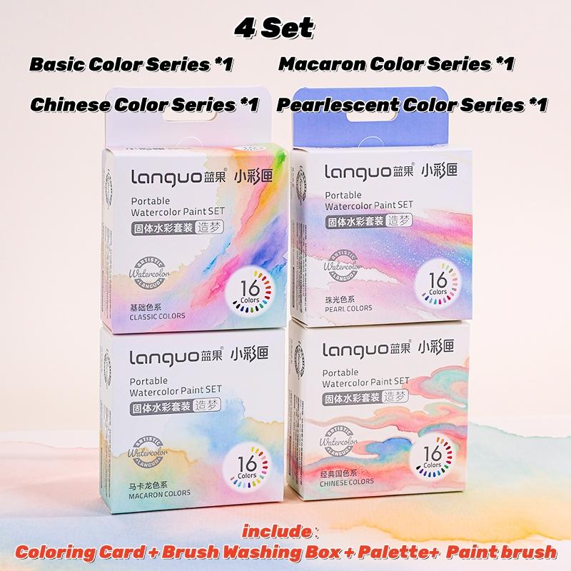 Travel Watercolor Paint Set - Artist Bundle 16 Colors with Palette,Portable Watercolor Travel Kit with Brush, Coloring Card, Brush Washing Box for Adults, Artists & Professionals