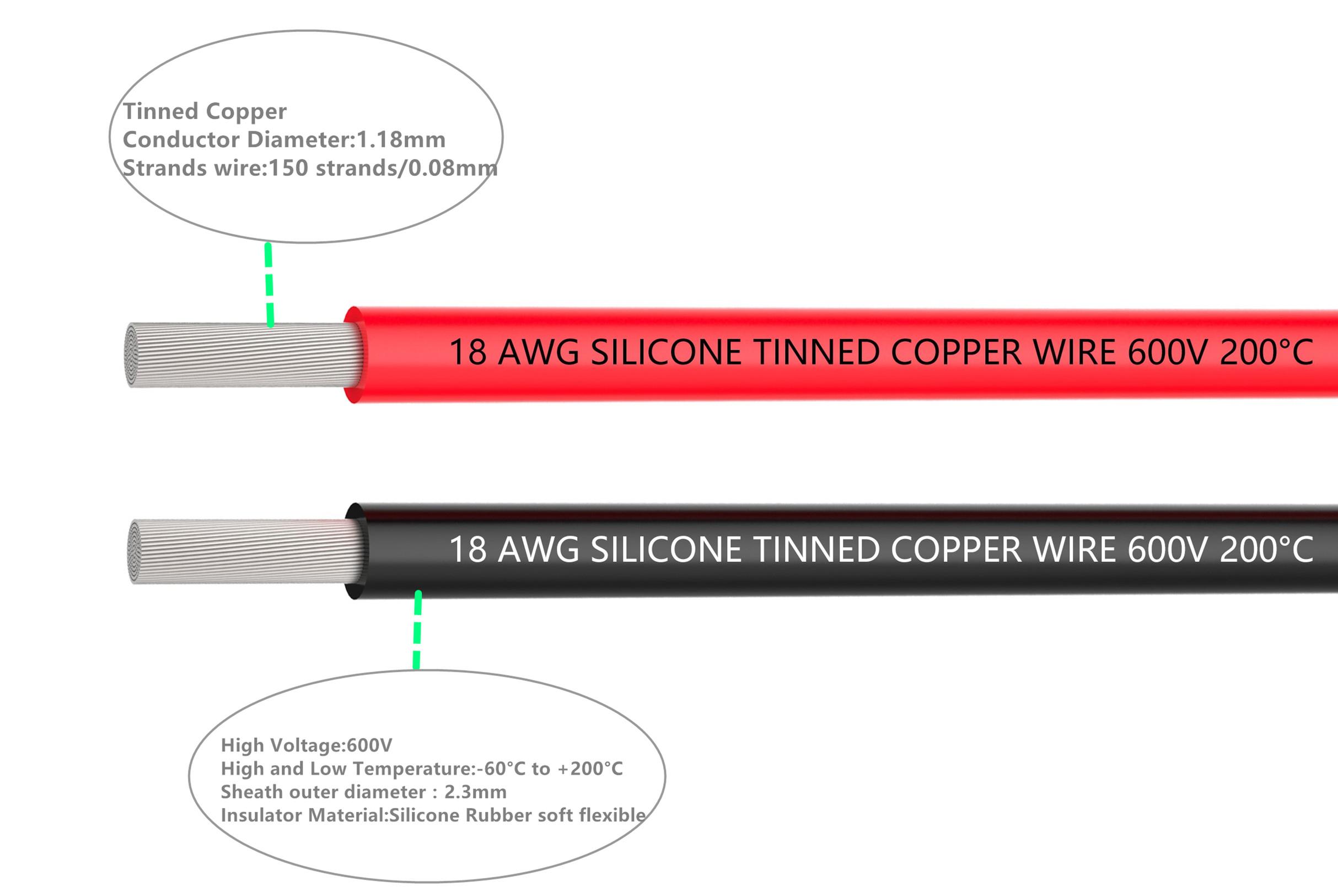 TUOFENG 18awg Wire, 100 Feet Super Flexible Silicone Insulated Hookup Wire 50 ft Black and 50 ft Red 2 Separated Wires Tinned Copper Wire High Temperature Resistance