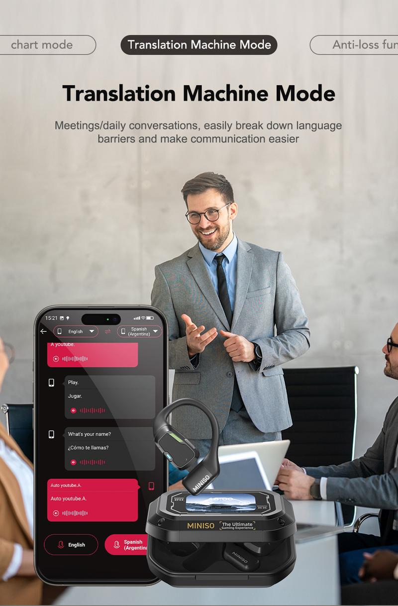MINISO M98 Support 134 Language with Traslate APP Translator Earbuds Real-time Translation  Full Color Display Touch Translation Earbuds Real Time for iPhone and Android Headphones Translating  for Travel Business game