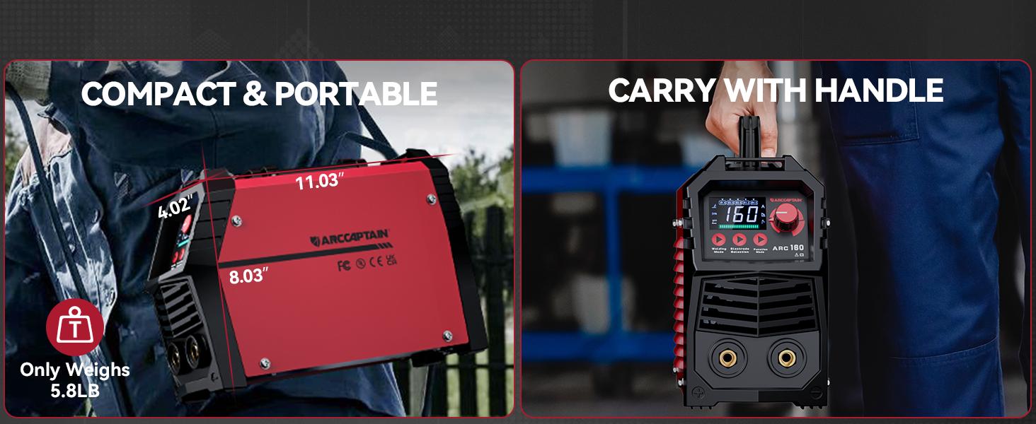 ARCCAPTAIN ARC160 110V/220V Stick Welder, [Large LED Display] 160Amp ARC Welding Machine with Synergic Control, IGBT Inverter Portable MMA Welder Machine with Lift Tig Hot Start, Arc force and Anti-Stick