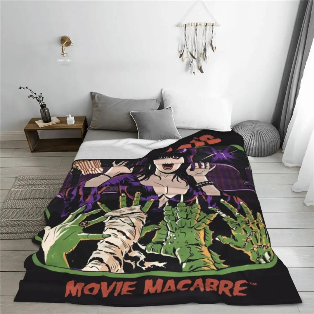 E-Elvira Mistress Of The Dark Movie Flannel Blanket Horror Comedy Soft Throw for Couch Bed Bedspread Sofa Cover – Kids Blanket & Adult Blanket Halloween Gift Spooky Home Decor
