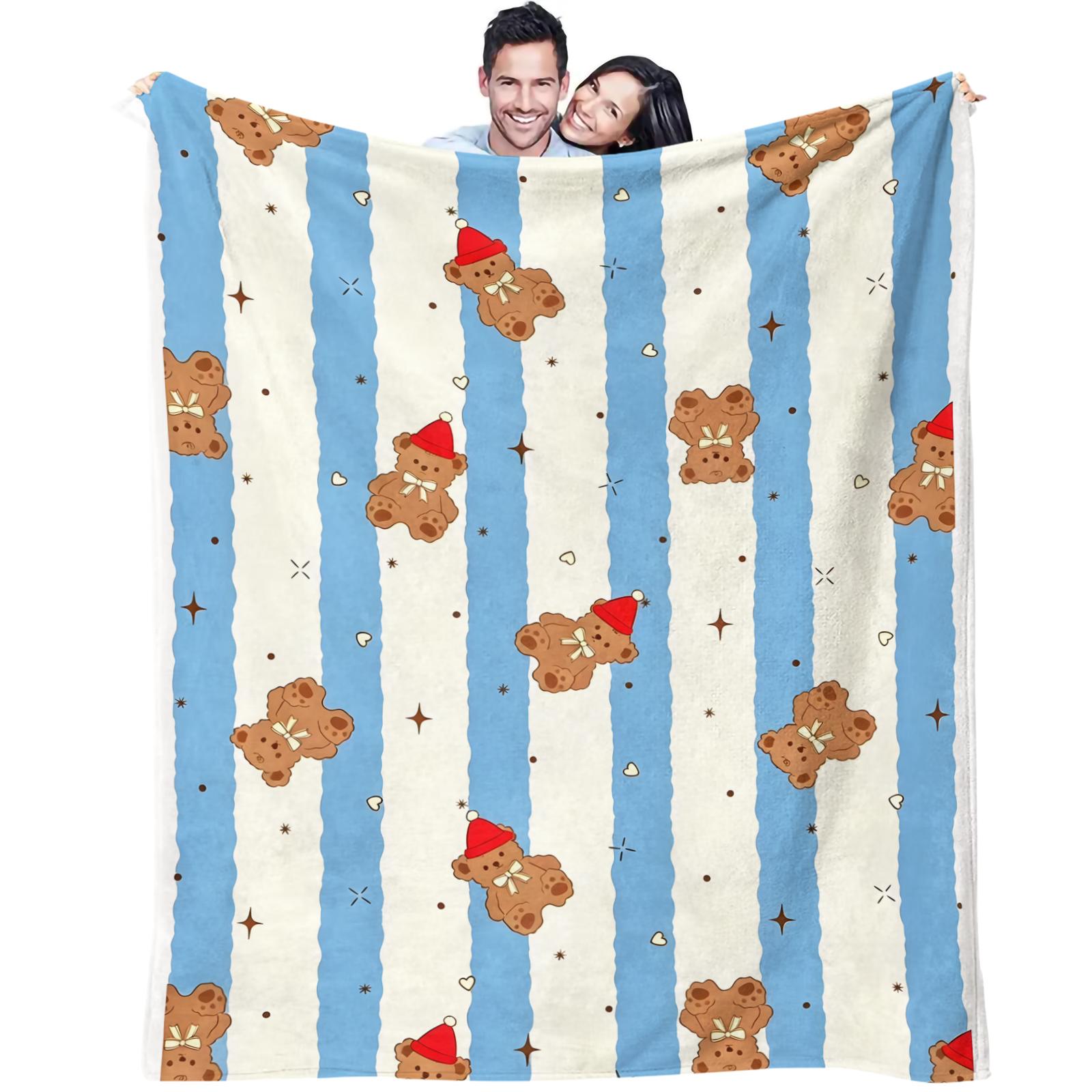 Cartoon Teddy Bear Print Blanket. Soft and Adorable Bear-Print Flannel Blanket Suitable for Bedrooms, Sofas, Living Rooms, and Outdoor Use. Soft and Skin-Friendly the Perfect Gift