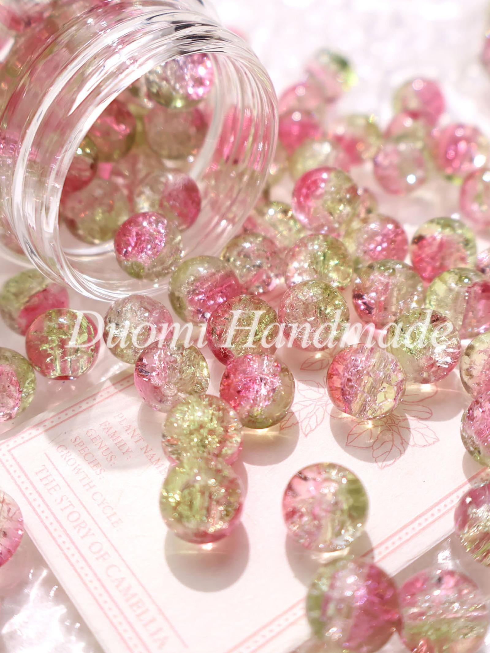 50pcs Spring Gradient Snowflake Crackle Glass Beads, Romantic Handmade DIY Materials, Perfect for Bracelets Necklaces Crafts, DIY Mix Beads