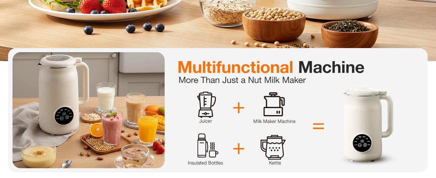 8-IN-1 Nut Milk Maker for Plant-Based Users, 40oz Countertop Machine for Homemade Almond Oat Coconut Dairy-Free Beverages, Blender with Delay Start, Keep Warm, Boil Water, Self-Cleaning