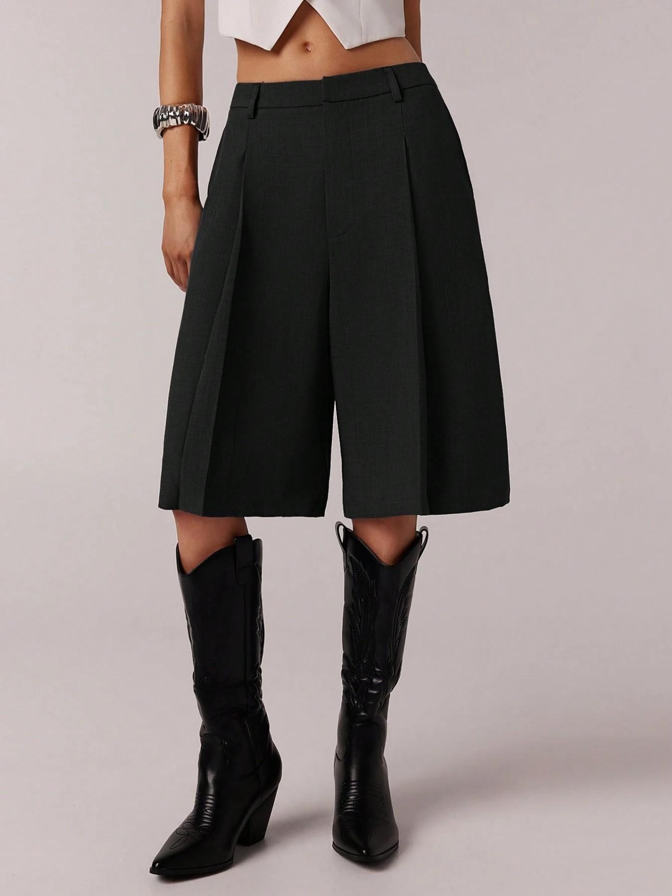 Women's Solid Color Simple Commuter Bermuda Shorts, All Seasons Business Casual Shorts, Stylish and Comfortable Women's Solid Color Simple Commuter Bermuda Shorts, All Seasons Business Casual Shorts, Stylish and Comfortable