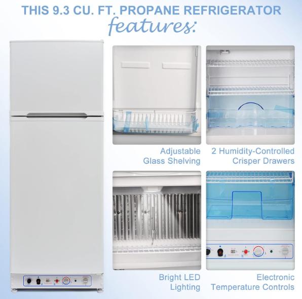 Smad 9.7 Cu.Ft Gas Propane Fridge Freezer LP Caravan Camper RV Fridge Garage AC