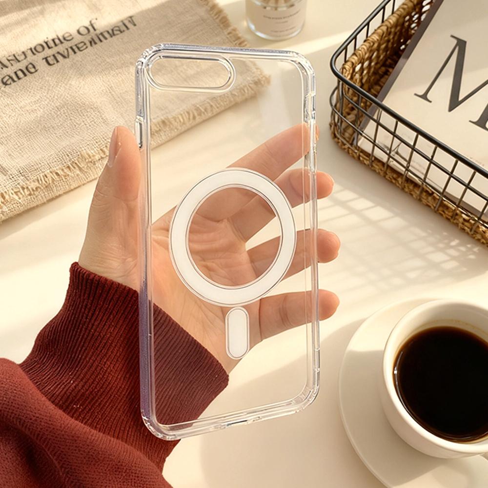 For iPhone 7 8 SE2 SE3 7Plus 8Plus Hard Acrylic Protective Cover Magnetic Wireless Charge Clear Protector Case