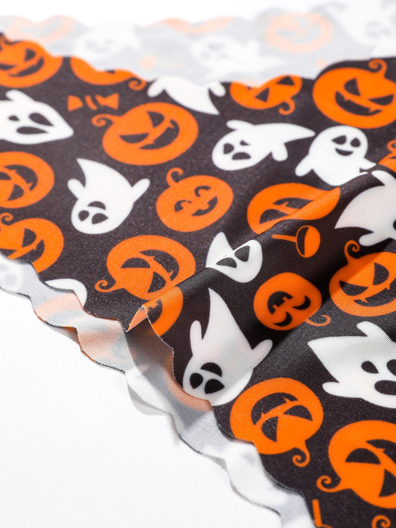 Women's Halloween Theme Wave Edge Panties, Pumpkin Skull Full Print Triangle Briefs, Comfortable Fitted Underwear for All Seasons