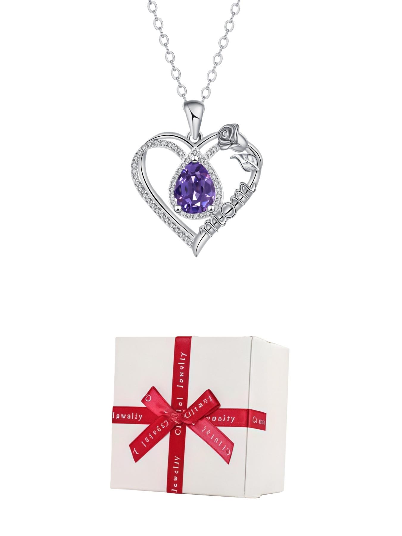 Diamond Drop Rose Heart Mom Luxury premium heart-shaped MOM teardrop gem necklace.Paired with an apple-shaped preserved rose jewelry gift box.Ideal gift for birthdays, Mother’s Day, Valentine’s Day and Christmas.