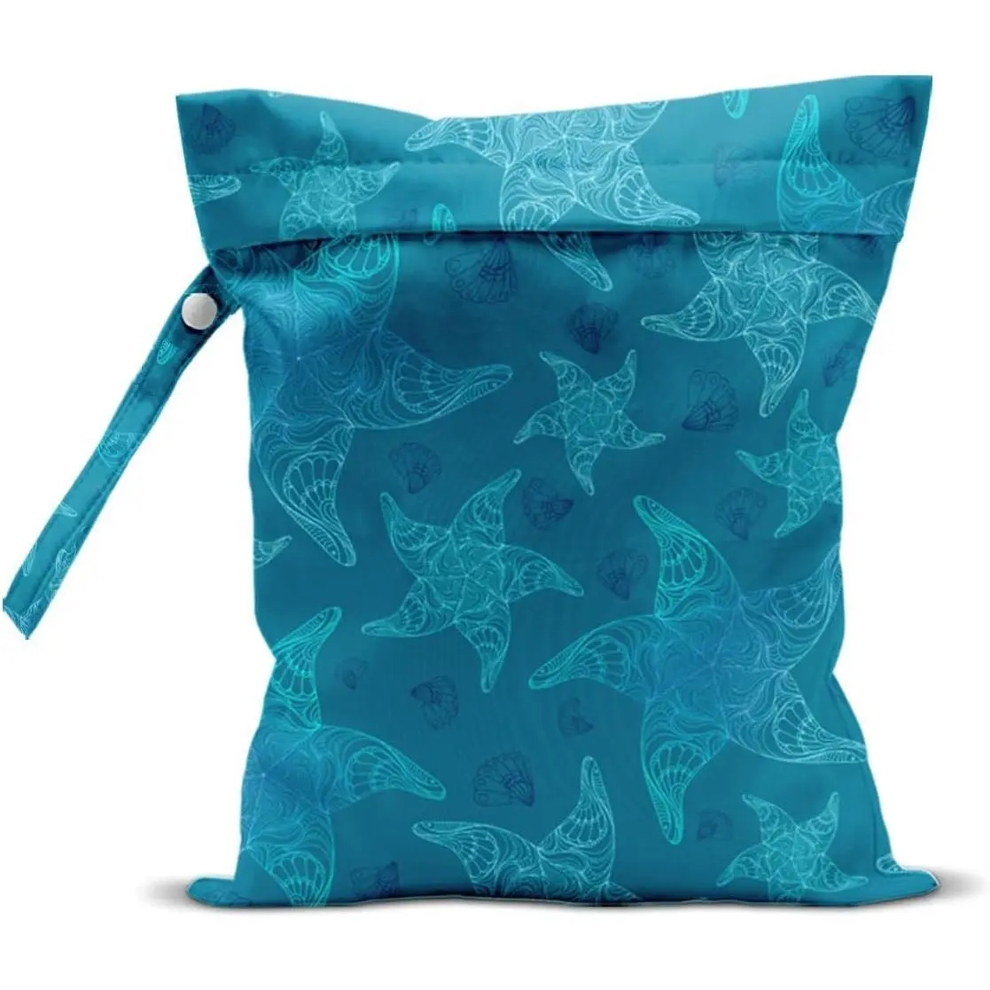 Terylene Waterproof Wet Dry Organiser Bag - Reusable, Machine Washable Storage Bag for Beach, Travel (Starfish Line Art Pattern), Reusable Bag
