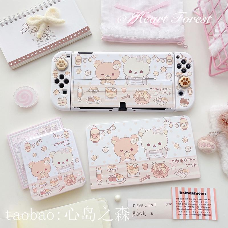 Ins Style Original Switch Protective Cover Cute Bear Oled Controller Cover Can Be Inserted Dock for Nintendo Switch Joy-Con