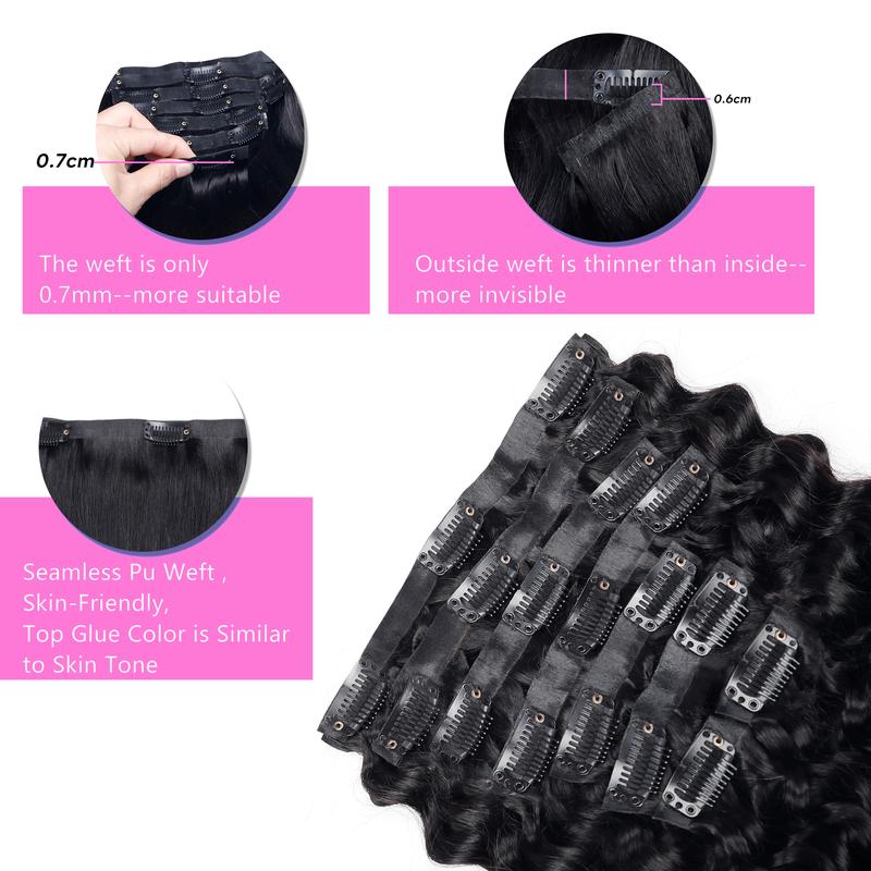 Tahikie Invisible Edge & Seamless 120g /1 pack Clip in Hair Extensions 8 Count 18 Clips Human Hair Natural Black 12-30 Inches Heat Resistant