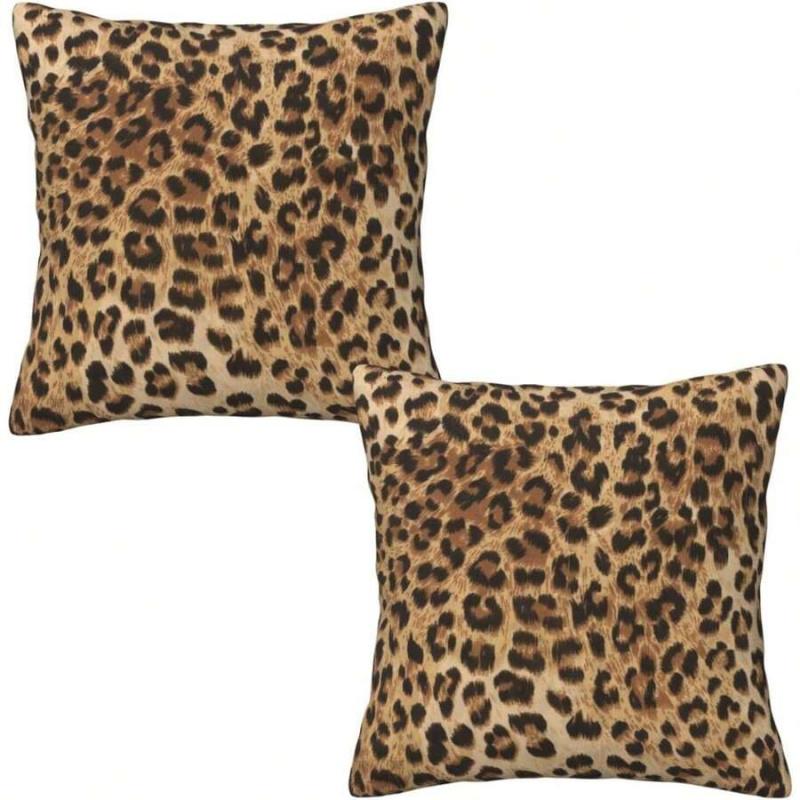 2pcs 18x18 Inch Leopard Print Pillow Covers Couch Cheetah Print Pillow Case Decorative Square Throw Pillows For Home Living Room Bedroom Bed Cushion Outdoor, Bedroom Decorative Accessories, Perfect For Christmas/New Year/Holiday