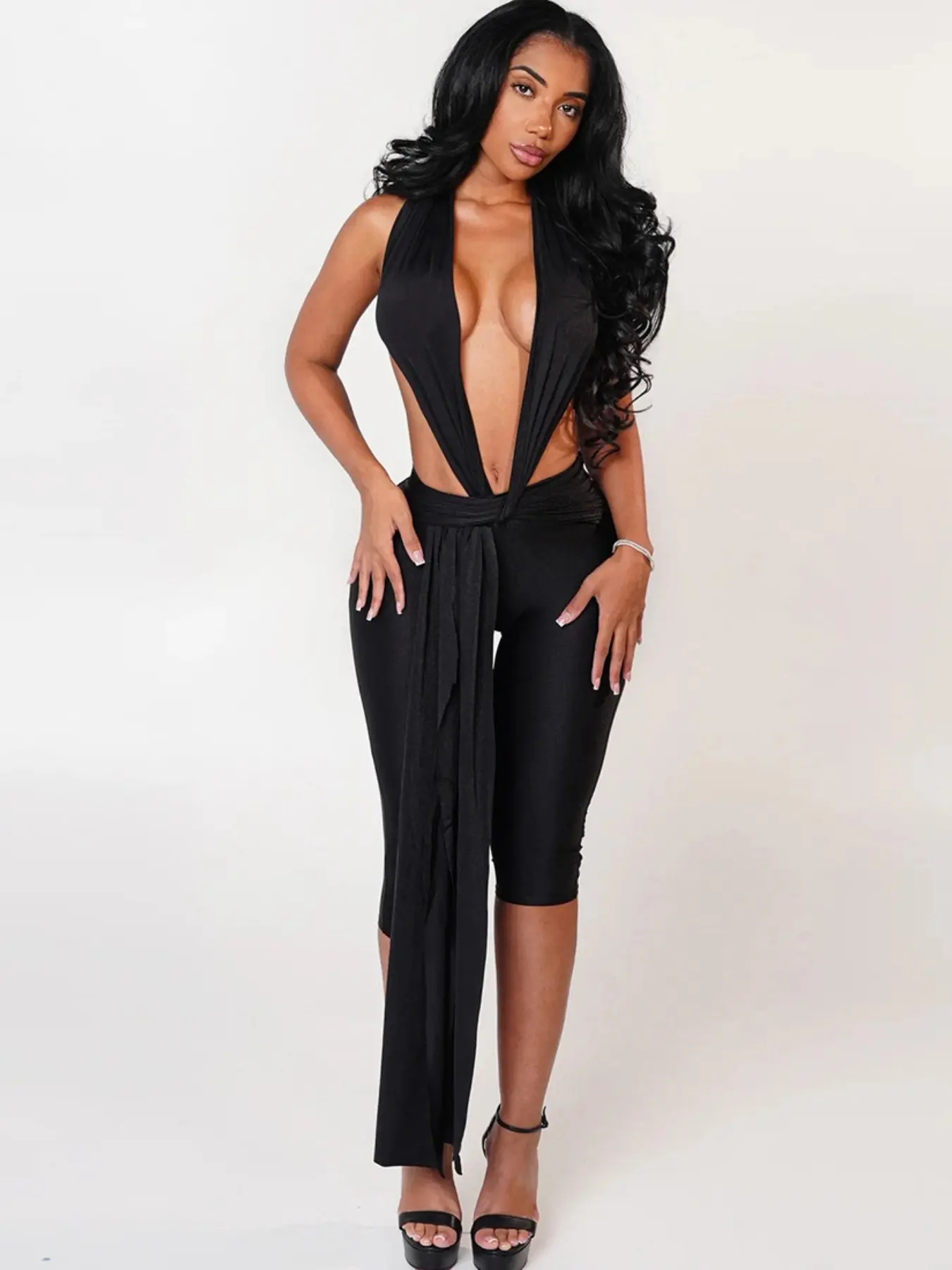 European and American Style 2026 Fall New Fashion Solid Color Sexy Sleeveless Halter Backless Bodycon Romper Jumpsuit