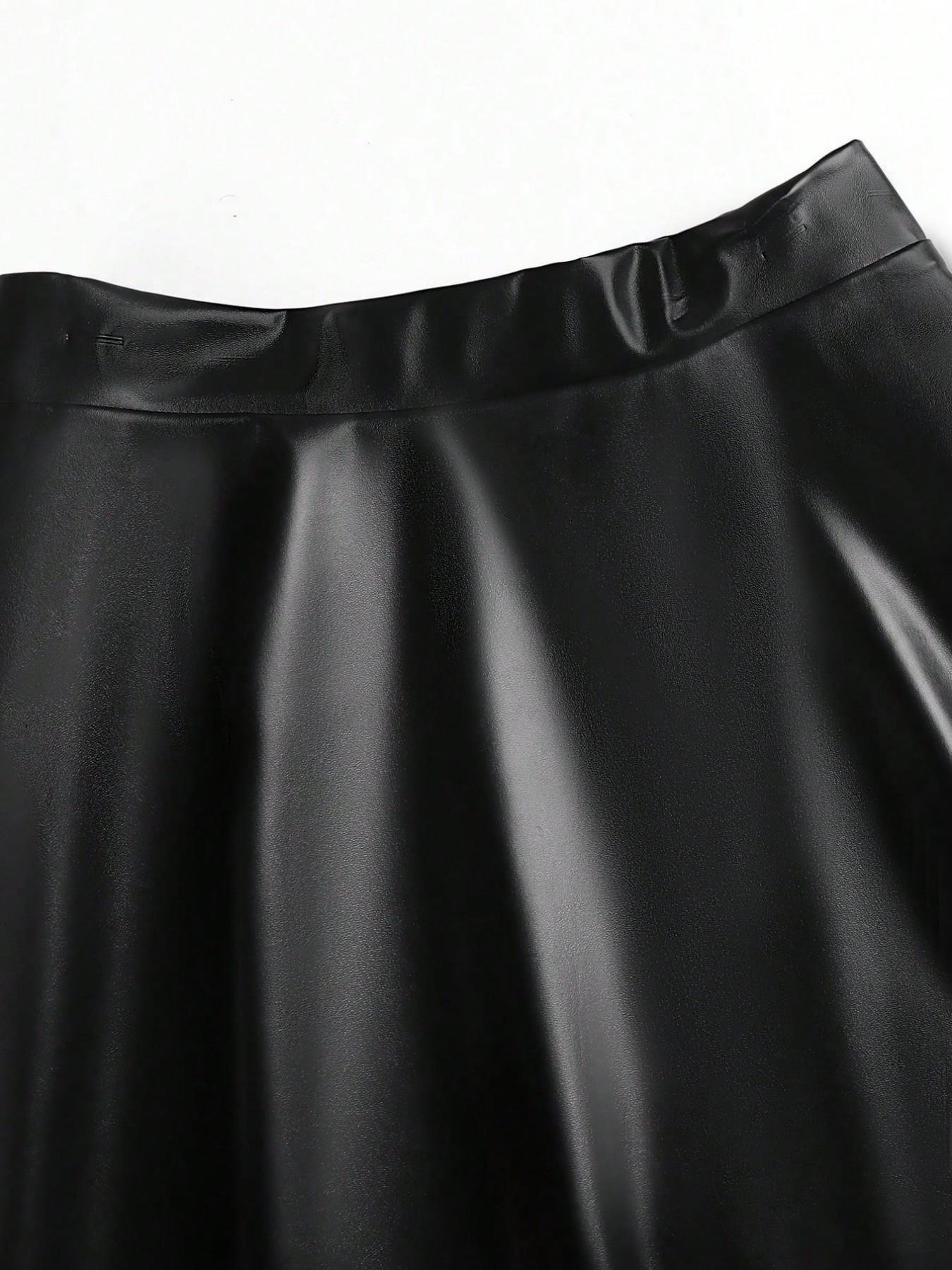Plus Size Women’s Faux Leather Skater Skirt, High Waisted Flared Mini Skirt, Sexy A-Line Party Skirt for Going Out, Clubwear, Date Night and Casual Chic Outfits
