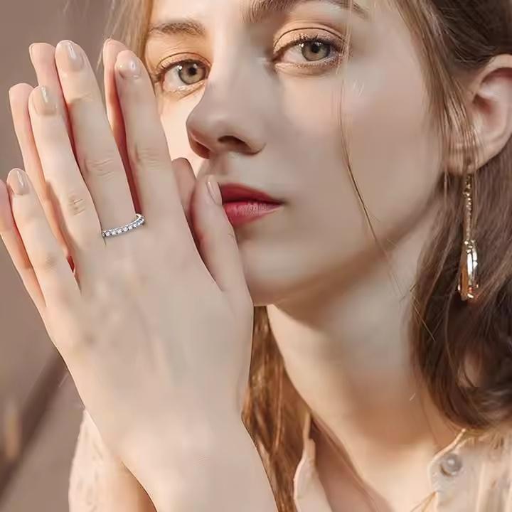 Delzzad S925 Eternity Ring Band VVS D Color Synthetic Moissanite Women Engagement Wedding Ring Daily Costume Jewelry Accessories Perfect Birthday Engagement Wedding Anniversary Gifts For Her Women Wedding Set