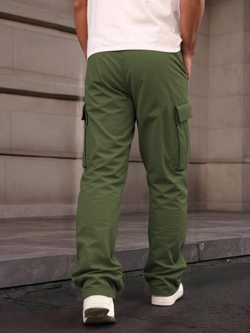 Men's Casual Cargo Pants, Wrinkled Design, Loose Fit Lightweight Sporty Style, Straight Leg Comfortable Daily Wear, Casual Streetwear Pants