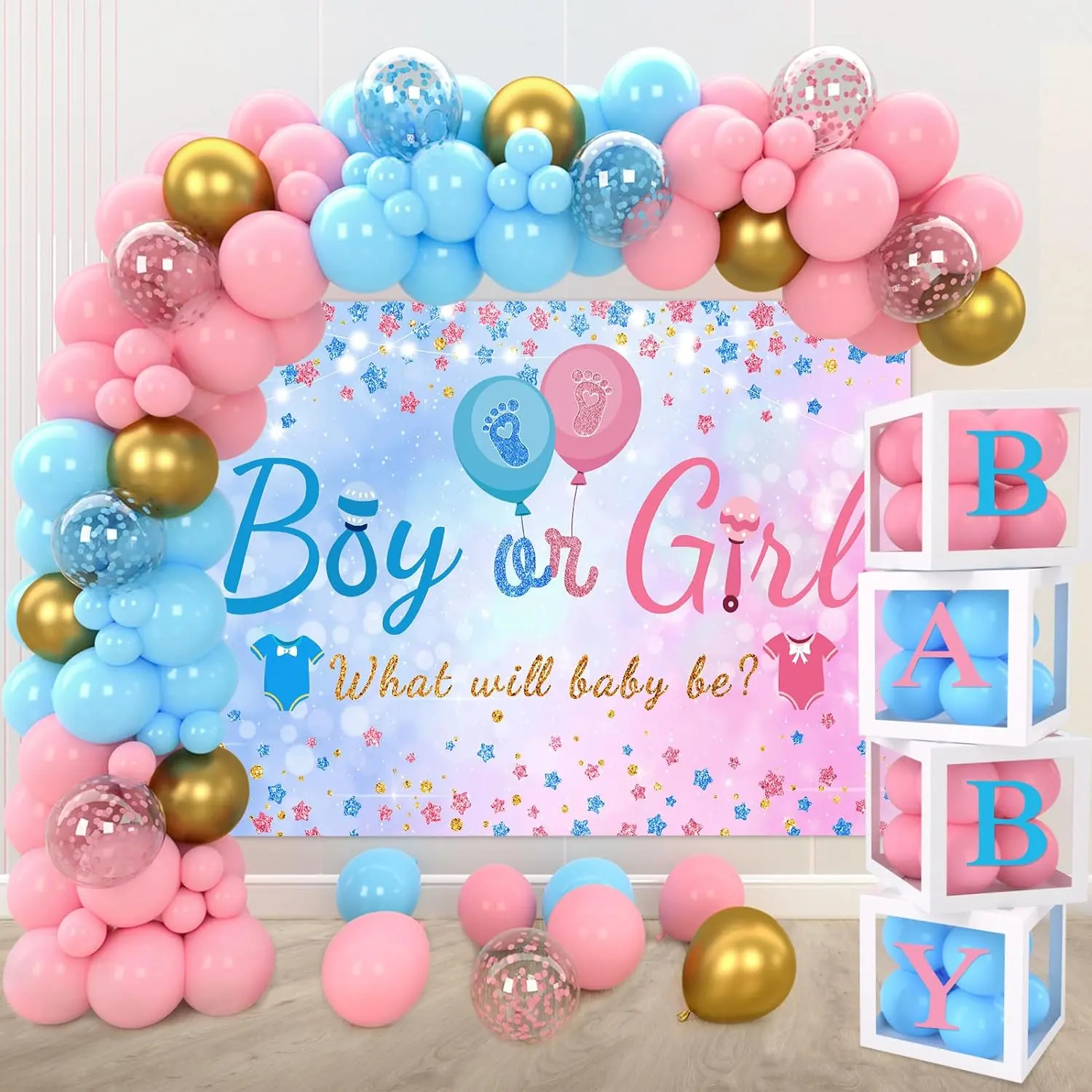 Blue  Decorations | Balloon Arch Garland Kits,4pcs Balloon Boxes,Backdrop for  Shower,Boy or Girl  Party Decor(141Pcs)