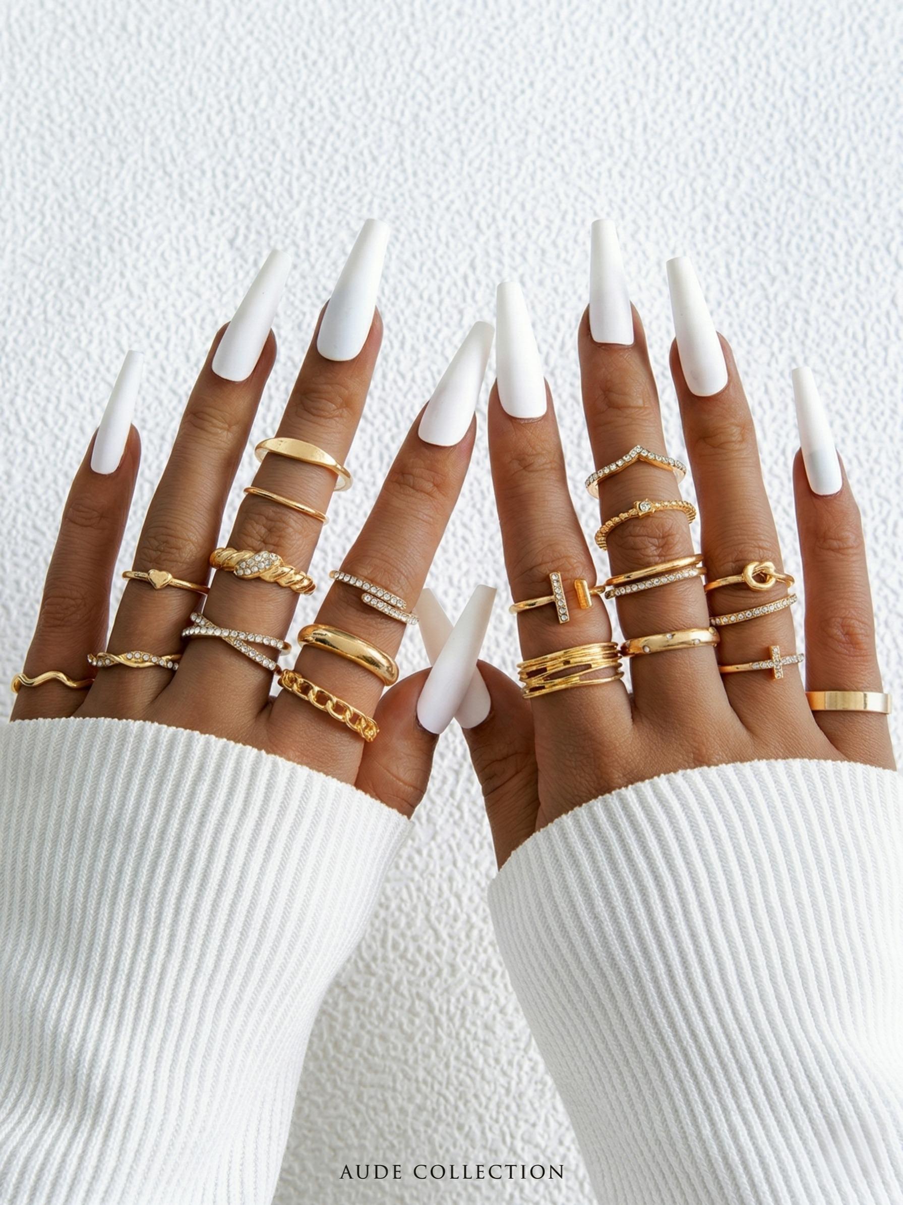 10 Piece Set Exaggerated Personalized Boho Rings Unisex Fashion Trendy Joint Rings Unique Jewelry Adjustable Stacking Open Circle Rings