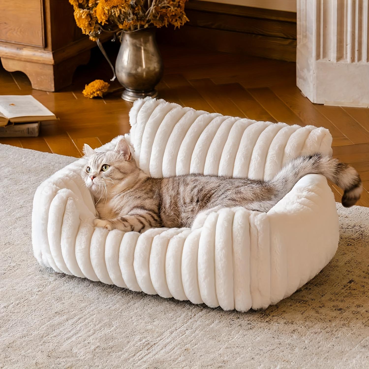 Pet Cat Sofa Bed, Fluffy Cat Bed Made of Soft Corduroy Fabric, Plush Indoor Cat Couch Sturdy Support Without Sagging