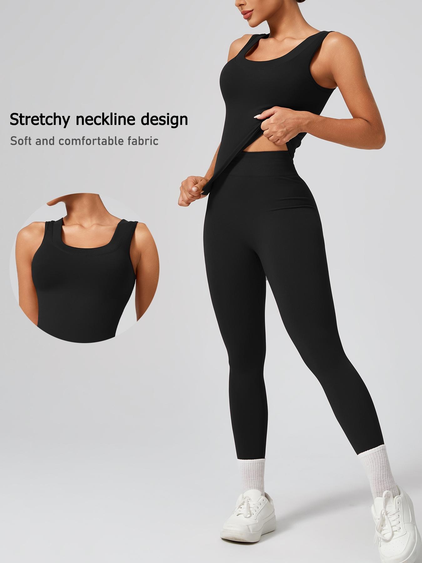 Women's Sporty Sleeveless Crop Top & High Waist Leggings Set, Athletic Fashion Activewear, Athletic Style Activewear, Tight-Fitting Gym Yoga, Breathable Comfortable All-Season Wear