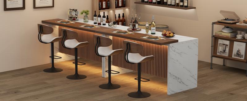 Large Imitation Marble Dining Table for 4-6 People，63" Island Table with LED Lights, Mordern Marble Stripes Dining Table with Grille design for Dining Room, Home, Office, Living Room, Easy Assembly