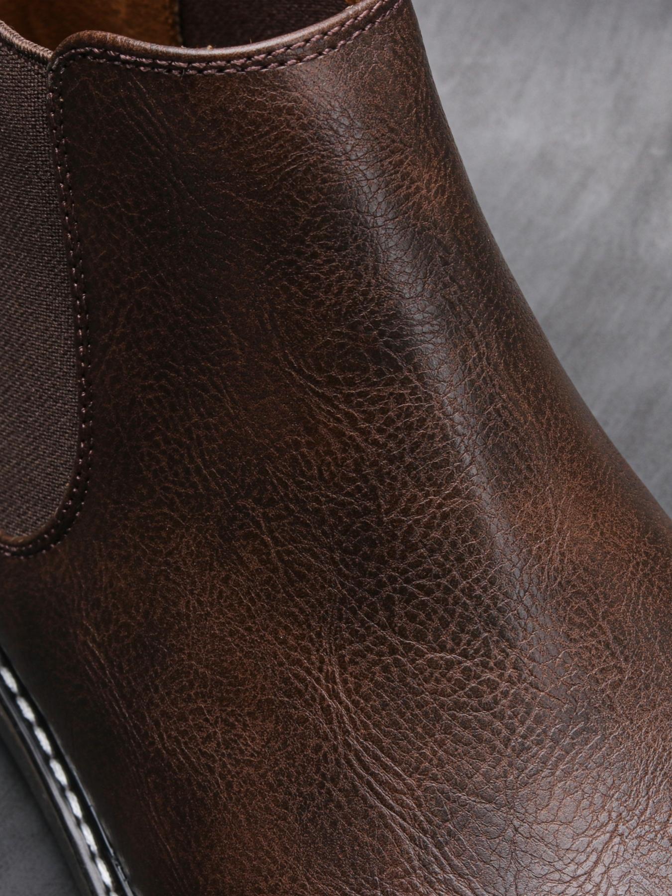 PU Leather Chelsea Boots, Vintage Simple Style, Stitched Elastic Fabric, Thick Rubber Sole Support, Natural Texture, Urban Youth Casual Walking Shoes