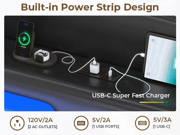 Sikaic RGB LED Floating Platform Bed Frame with Type-C Charging Station & Storage Headboard PU Black