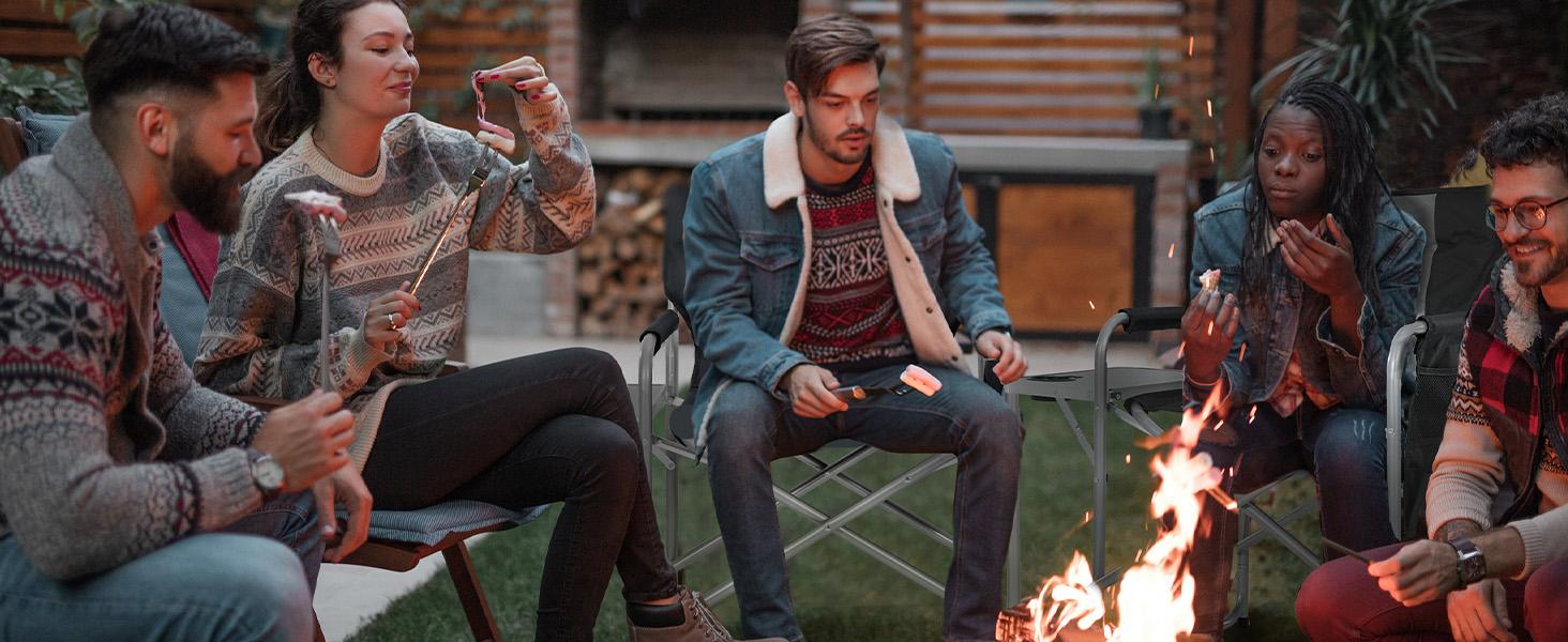 SLSY Heated Director Chair Camping Chairs for Adults with Side Table, Folding Portable Lawn Chairs or Outdoor Camping, Travel, Picnic, Support 5500lbs【Batteries not included】